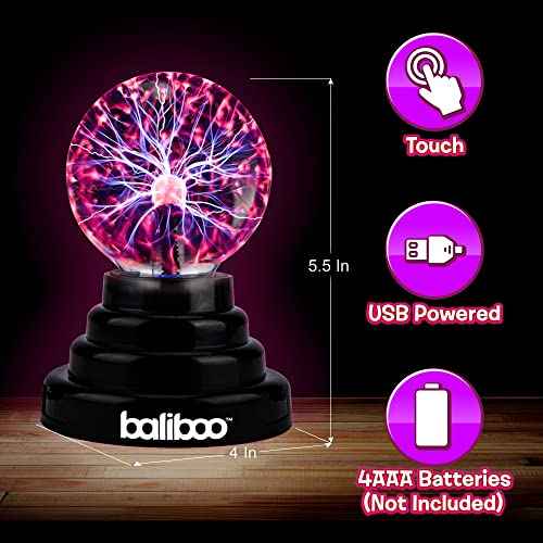 3" Mini Plasma Ball Light ? Touch Activated Lightning Globe ? USB & Battery Powered Plasma Globe Lamp ? Interactive Science Static Electricity Ball, Stocking Stuffers, Christmas Gifts