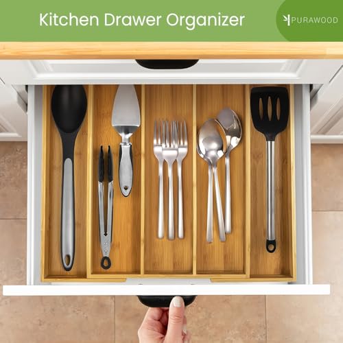 Natural 9-Slot Expandable Bamboo Kitchen Drawer Organizer - Cutlery & Flatware Tray