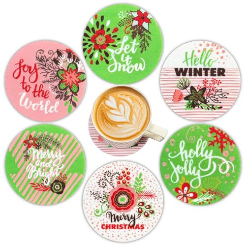 LIBERATECH 8977 Christmas Felt Coasters Set - Holiday Drink Protectors, 6 Pack