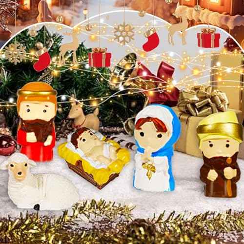 Exasinine Mini Christmas Nativity Set Little People Nativity Set Tabletop Scenes Decor Collectible Figurines Miniatures Statues Ornaments