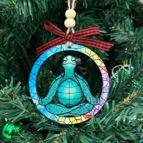 Yoga Turtle Meditating Christmas Ornament - Zen Acrylic Holiday Decor for Yoga Lovers & Gifts
