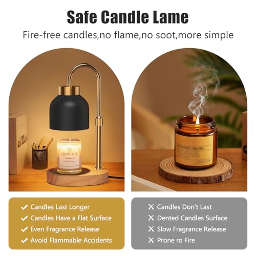 Seenlast Black Candle Warmer Lamp with Dimmer, Adjustable Height & Timer for Scented Jars