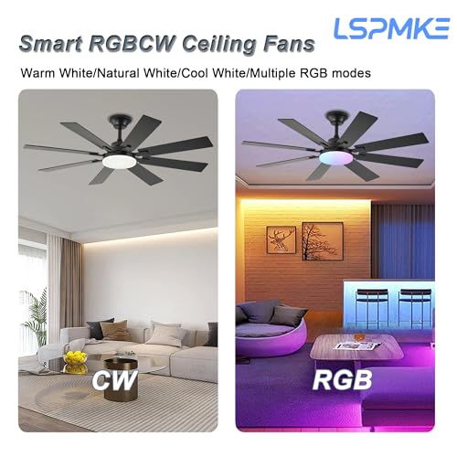Black 52 Inch Ceiling Fan with Light & Remote for Indoor/Outdoor Use