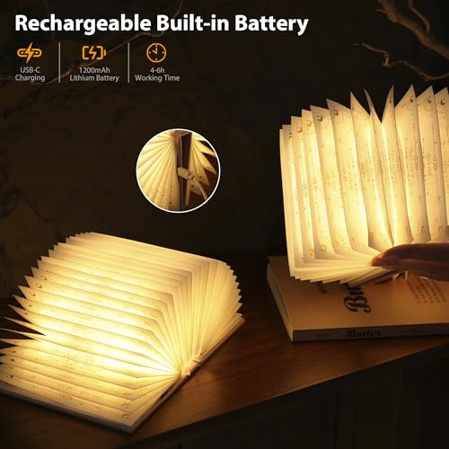 Pink Folding Book Lamp - Book Lover Gift, Bookshelf Light, Paper Lamp with Adjustable Modes