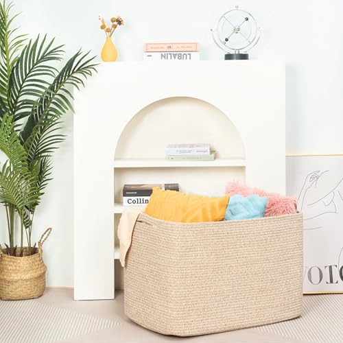 Extra Large Cotton Rope Storage Basket - Oatmeal Brown, 112L, 25x17x16 Inches, Living Room & Laundry Organizer