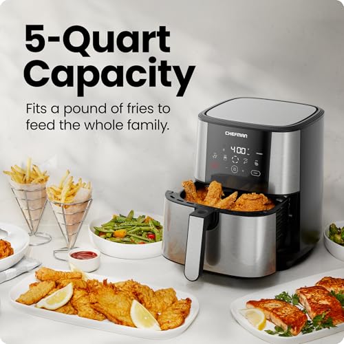 Chefman TurboFry Touch 5-Quart Stainless Steel Air Fryer, Family Size, Digital Presets