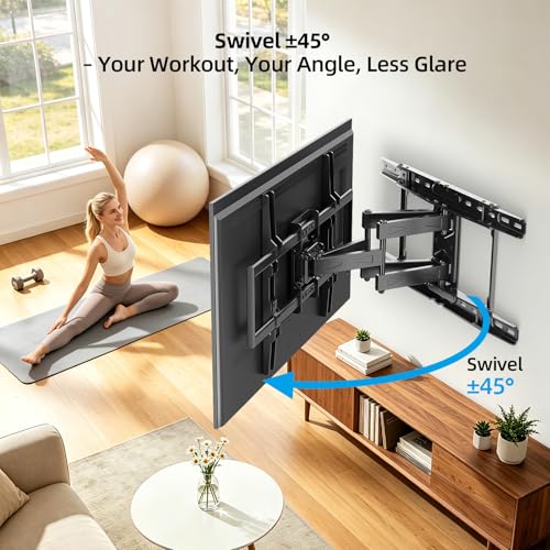 Full-Motion TV Wall Mount for 37-90 Inch TVs - Fits 24 Inch Studs, Extendable Swivel Bracket with Heavy-Duty Steel