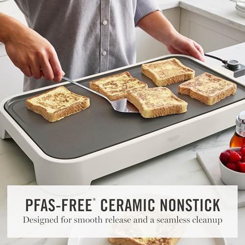Martha Stewart 12x22 Inch XL Electric Griddle, Ceramic Nonstick, Linen Cream
