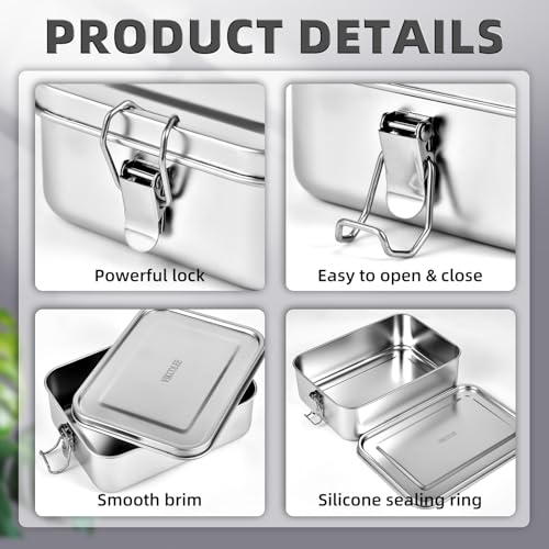 4 Pack 550ml Stainless Steel Bento Lunch Boxes Leakproof Food Containers