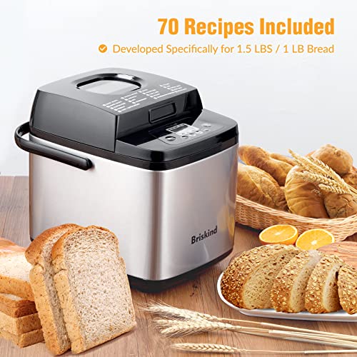 Briskind 1.5 lb Compact Bread Maker Machine with Carrying Handle - Stainless Steel, 19 Programs