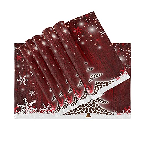 Senya Christmas Placemats Set of 6 - 18 x 12 in Non-Slip Burlap Look, Washable