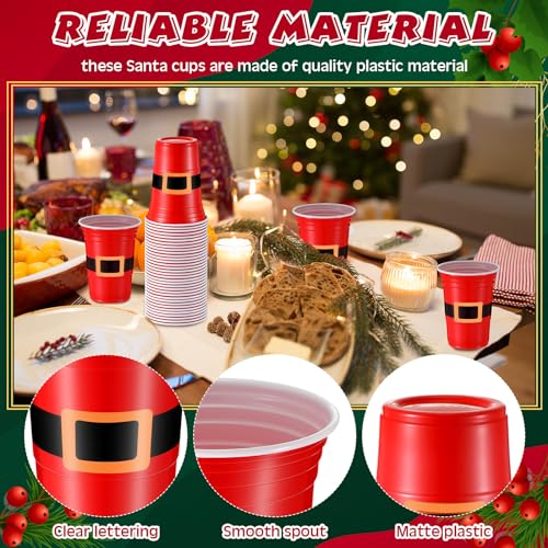 Baderke 16oz Christmas Plastic Cups with Santa Belt Design - Pack of 100