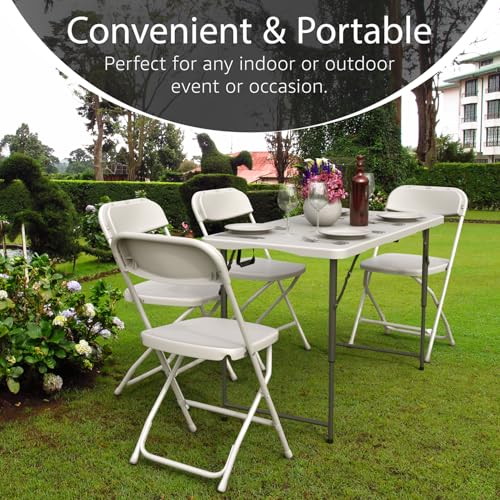 Foldable 4FT Adjustable Height Table - White, Heavy Duty, Portable