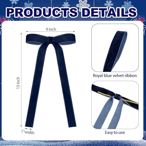 Glitinsel 24 Pcs Navy Blue Velvet Christmas Tree Bows 9x13" Holiday Decor