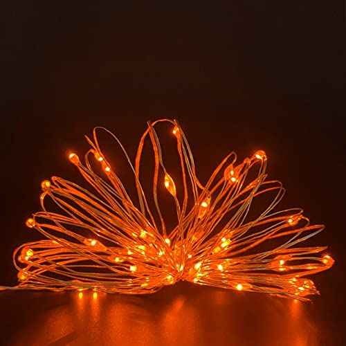 with Timer Function Battery Operated Dewdrop Led Lights,Mini Fairy Lights for Home Parties Christmas/Halloween Holiday Decoration,6 Hours on/18 Hours Off,30 LEDs,10 Feet (Orange, 2)