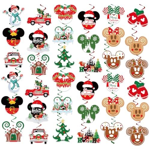 72Pcs Mouse Christmas Party Decorations Hanging Swirls Merry Christmas Ceiling Hanging Decorations Whirls Glitter Foil Ceiling Swirls Streams for Winter Holiday Xmas Decor Supplies