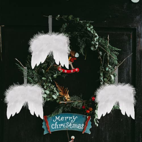 12Pcs Angel Wings Christmas Ornaments Mini Angel Feather Hanging Decor for Crafts Christmas Tree Xmas Party DIY Decorations White