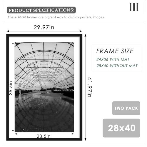 28x40 Black Poster Frame Set - Pack of 2, Classic Wall Photo Frames