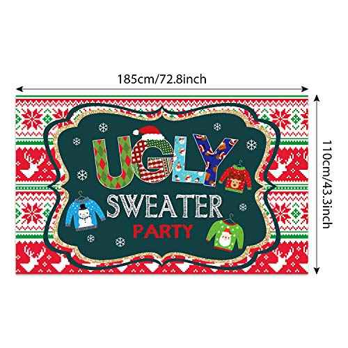 Blulu Ugly Sweater Party Supplies Large Fabric Red and Green Ugly Xmas Sweater Party Backdrop for Christmas Decoration Winter Elfed Photo Booth Background Banner