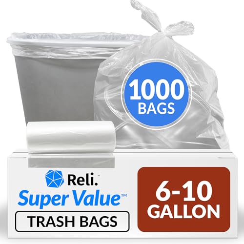 Reli 6-10 Gallon Trash Bags Bulk Pack - Leak-Proof Clear Garbage Bags