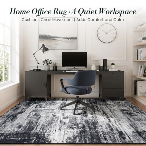 Vibrug 5x7 Black White Gray Washable Abstract Area Rug for Living Room