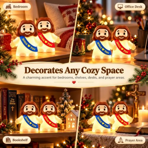Jesus Night Light for Kids - Blue 2 Pack, Touch-Control, Portable Faith Lamp