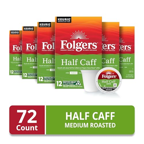 Folgers Half Caff Medium Roast Coffee K-Cup Pods - Pack of 6 (12 Count Each)