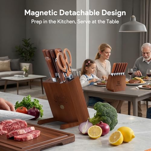 15-Piece Kitchen Knife Set with Magnetic Detachable Block - High Carbon Steel Chef, Steak & Utility Knives