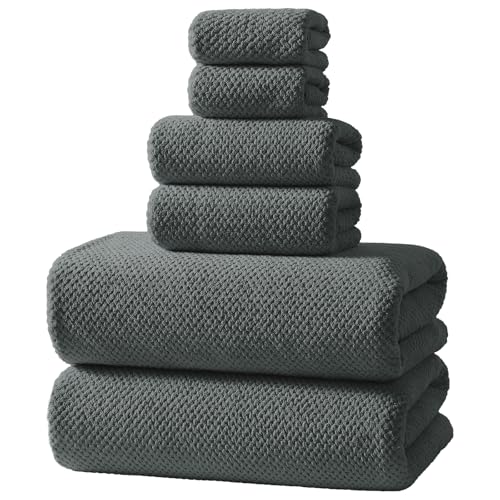 Carbon Grey 6-Piece Bath Towels Set - Soft, Ultra-Absorbent, Quick-Dry for Bathroom & Spa
