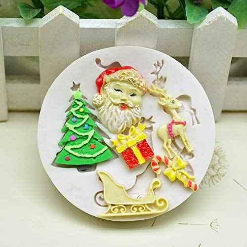 Set of 4 Christmas Fondant Molds, Xmas Cake Cupcake Decoration Silicone Chocolate Candy Mold, Christmas Tree/Gingerbread Man/Reindeer/Snowflake/Santa Claus Xmas Decor Resin Clay Molds