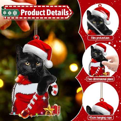 Black Cat Christmas Ornaments, Cute Screaming Christmas Tree Hanging Ornaments 2025 Acrylic 2 Side Printed Christmas Decor Personalized Christmas Stockings for Pets Lovers (Black Cat C)