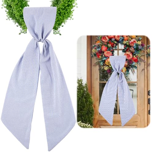 Blue Stripe Wreath Sash for Front Door DIY Embroidery 5"x54" - Fucibt