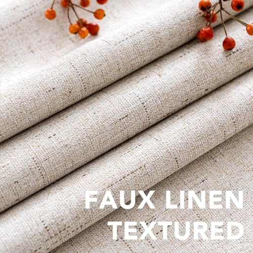 Natural 52x90 Inch Blackout Linen Curtains - Pack of 2, 100% Light Blocking, Noise Reducing Window Drapes