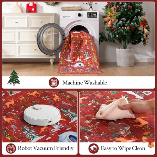 RUGVIGO 2x10 ft Red Christmas Runner Rug - Holiday Scalloped Non-Slip Washable Floor Mat for Entryway & Kitchen