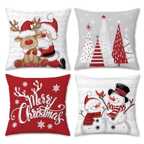 Christmas Velvet Throw Pillow Covers Set of 4 18x18 Inches Holiday Decor