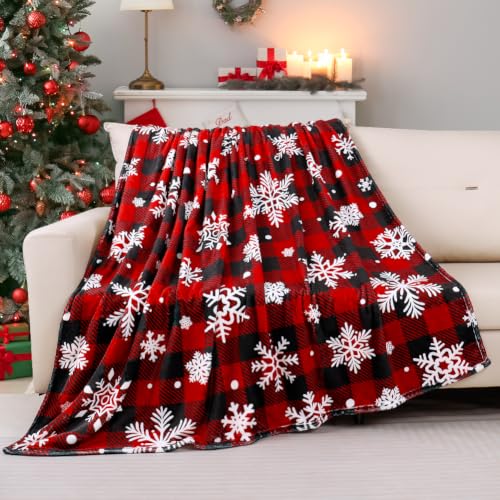 Homithley Red Black Buffalo Plaid Christmas Flannel Blanket 60x80