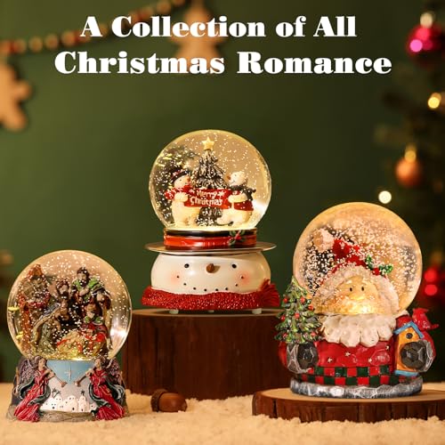 Lewondr Christmas Snow Globe with Santa & Lighted Water Globe - Red Variation