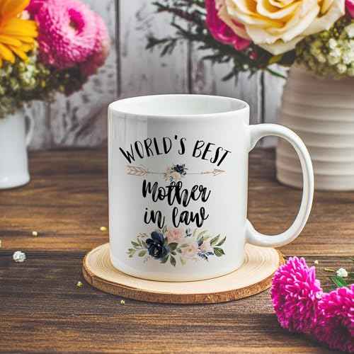 Mother in Law Mug, Mother in Law Coffee Cups Ceramic, World's Best Mother in Law Coffee Mug, Gifts for Mother in Law Christmas, Mother in Law Coffee Mug Gifts from Daughter in Law