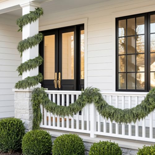 Hananona 9 FT Artificial Cedar Garland - 2 Pack Real Touch Holiday Decor, Dark Green