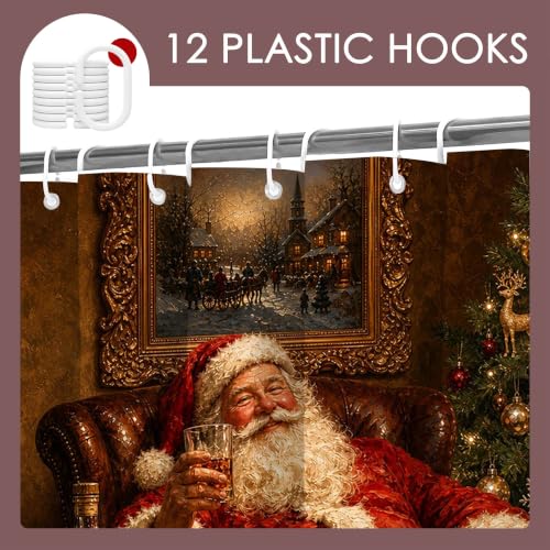 Mocsicka Santa Christmas Shower Curtain 71x71in, Multi Color (70.8W x 70.8L)