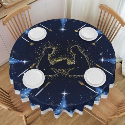 GARSYDAM 70-Inch Round Christmas Tablecloth – Winter Starry Snowflake Pattern, Water-Resistant & Wipeable