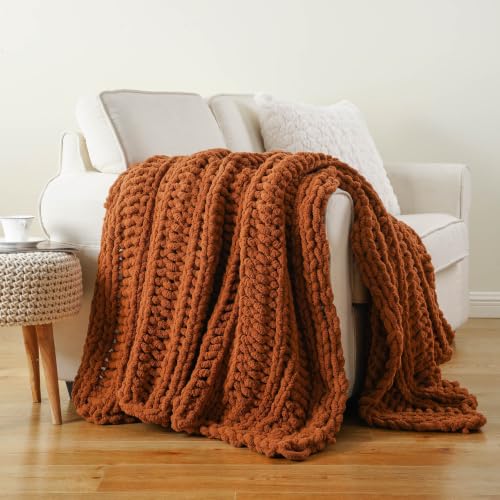 BATTILO Rust Throw Blanket for Couch - Caramel 50x60 Chunky Fall Decor