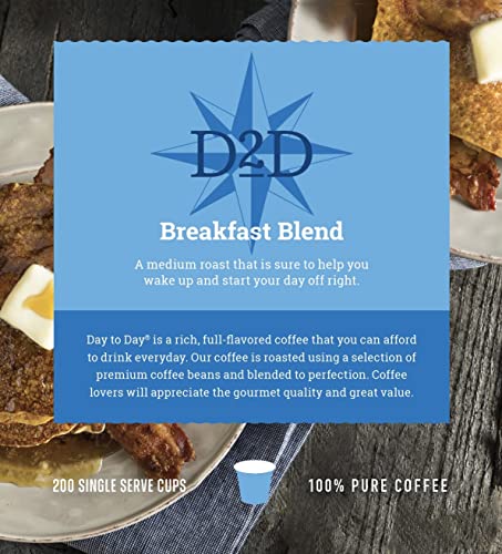 Day To Day Coffee Pods Breakfast Blend Medium Roast 200 Count - Compatible with Keurig