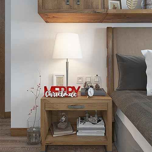 Merry Christmas Sign, Wooden Christmas Decoration, Free Standing Centerpiece, Xmas Party Decor for Table, Tiered Tray, Mantel (Red)