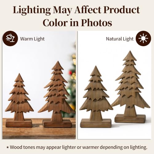 Hanobe Brown 3pc Rustic Wood Christmas Trees Set for Tabletop - Small 10.24", Medium 12.6", Large 15"