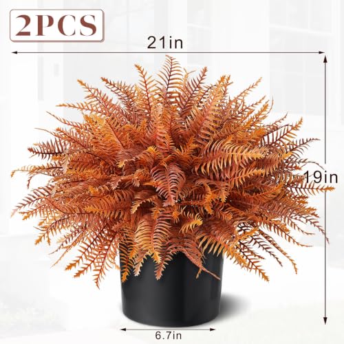 Artificial Fall Ferns Topiary Ball Trees Set of 2 for Porch & Garden Decor