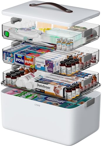 Extra Large 4-Tier Portable Medicine Organizer with Handle - Sturdy BPA-Free Storage Box