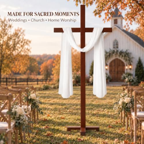 71-Inch Large Wooden Cross for Wedding & Church Decor, Natural Timber Stand