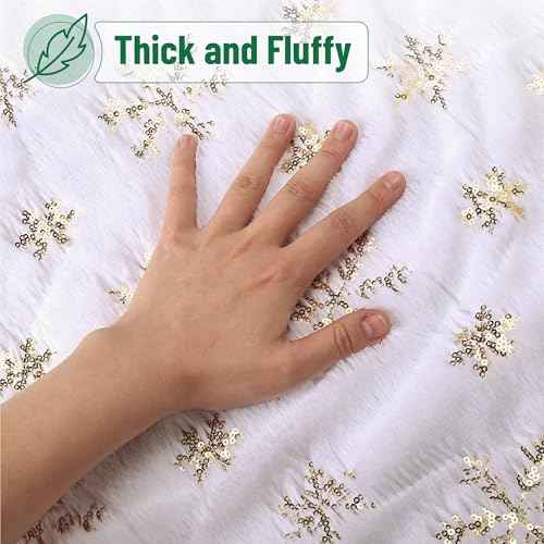 Mr. Pen- Christmas Tree Skirt 24 inches, White Faux Fur Christmas Tree Skirts with Gold Snowflakes, White Tree Skirt, Christmas Skirt Tree, White Christmas Tree Skirt White, Xmas Tree Skirt