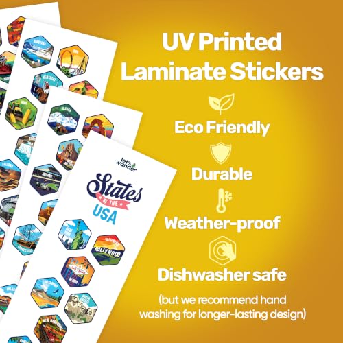 50 States Water Bottle with Sticker Design - 32oz Insulated Stainless Steel with Straw
